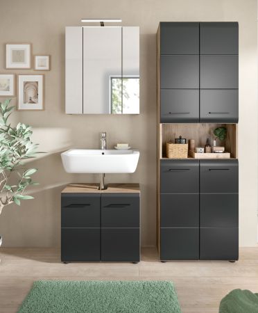 Badmbel Set 3-teilig Cover in schwarz matt und Nox Eiche Badkombination 135 x 185 cm