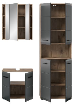 Badmbel Set 3-teilig Cover in schwarz matt und Nox Eiche Badkombination 135 x 185 cm