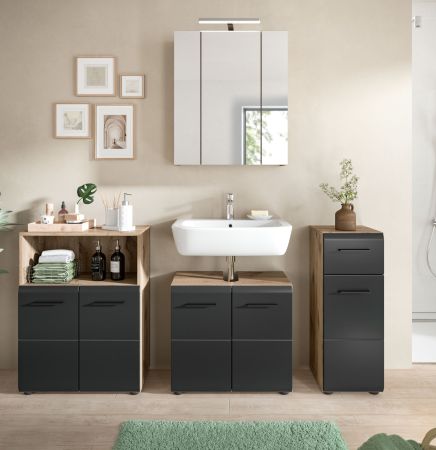 Badmbel Set 4-teilig Cover in schwarz matt und Nox Eiche Badkombination 180 x 185 cm