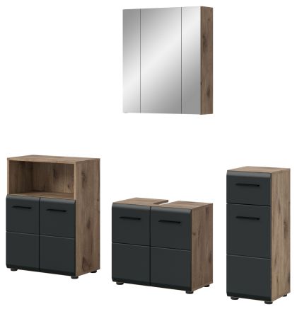 Badmbel Set 4-teilig Cover in schwarz matt und Nox Eiche Badkombination 180 x 185 cm