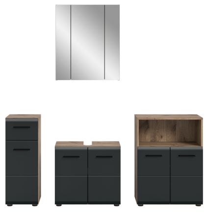 Badmbel Set 4-teilig Cover in schwarz matt und Nox Eiche Badkombination 180 x 185 cm