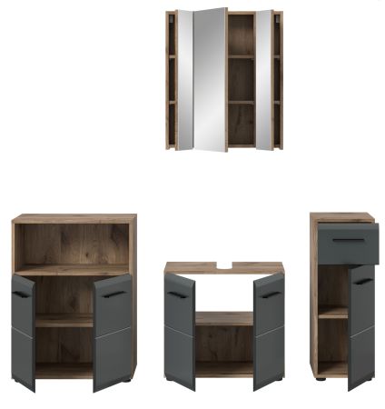 Badmbel Set 4-teilig Cover in schwarz matt und Nox Eiche Badkombination 180 x 185 cm