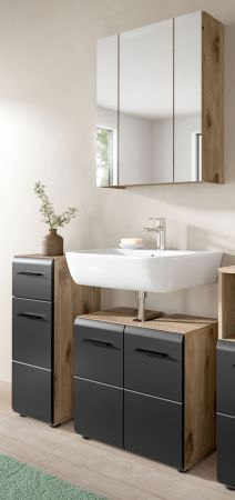 Badmbel Set 3-teilig Cover in schwarz matt und Nox Eiche Badkombination 105 x 185 cm