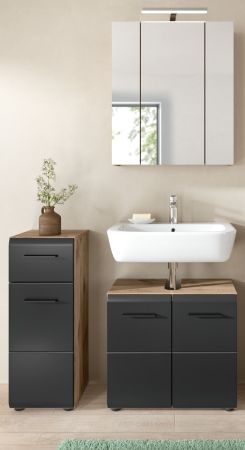 Badmbel Set 3-teilig Cover in schwarz matt und Nox Eiche Badkombination 105 x 185 cm