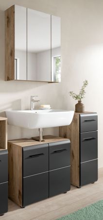 Badmbel Set 3-teilig Cover in schwarz matt und Nox Eiche Badkombination 105 x 185 cm