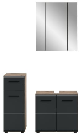 Badmbel Set 3-teilig Cover in schwarz matt und Nox Eiche Badkombination 105 x 185 cm