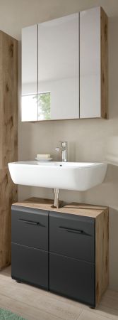 Badmbel Set 2-teilig Cover in schwarz matt und Nox Eiche Badkombination 60 x 185 cm