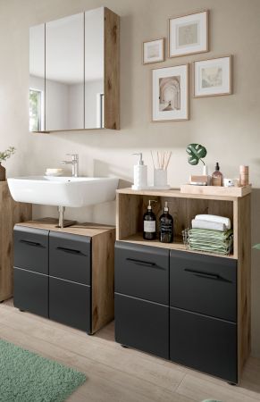 Badmbel Set 3-teilig Cover in schwarz matt und Nox Eiche Badkombination 135 x 185 cm