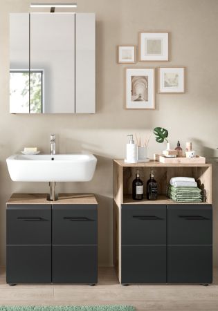 Badmbel Set 3-teilig Cover in schwarz matt und Nox Eiche Badkombination 135 x 185 cm