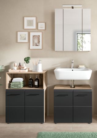 Badmbel Set 3-teilig Cover in schwarz matt und Nox Eiche Badkombination 135 x 185 cm