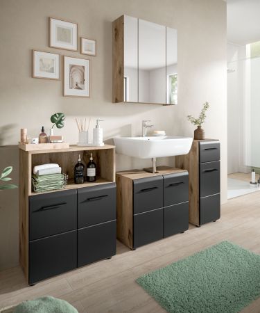 Badmbel Set 3-teilig Cover in schwarz matt und Nox Eiche Badkombination 135 x 185 cm