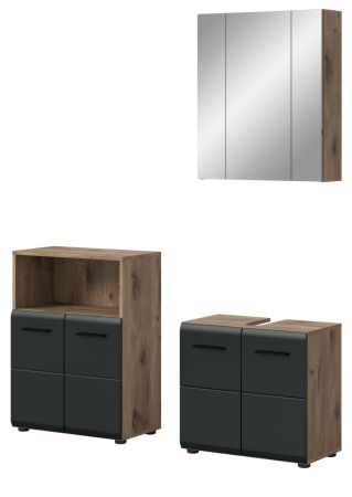 Badmbel Set 3-teilig Cover in schwarz matt und Nox Eiche Badkombination 135 x 185 cm
