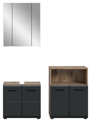 Badmbel Set 3-teilig Cover in schwarz matt und Nox Eiche Badkombination 135 x 185 cm