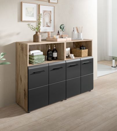 Badezimmer Kommode Set Cover in schwarz matt und Nox Eiche 2x Badkommode 120 x 80 cm