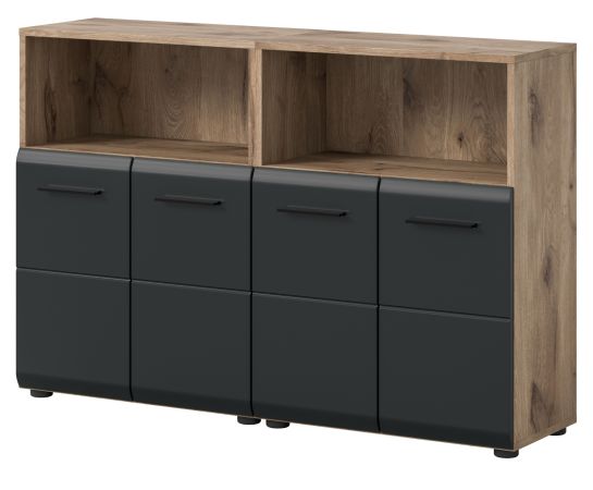 Badezimmer Kommode Set Cover in schwarz matt und Nox Eiche 2x Badkommode 120 x 80 cm