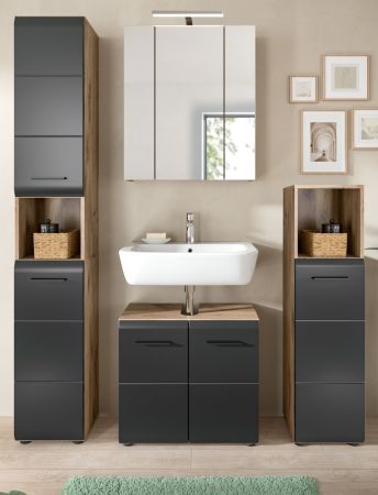 Badmbel Set 4-teilig Cover in schwarz matt und Nox Eiche Badkombination 150 x 185 cm