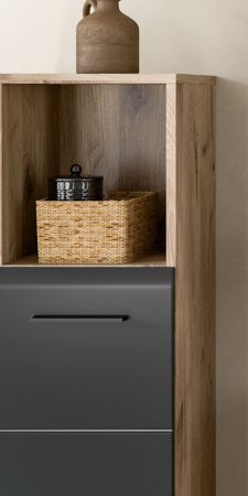 Badmbel Set 4-teilig Cover in schwarz matt und Nox Eiche Badkombination 150 x 185 cm