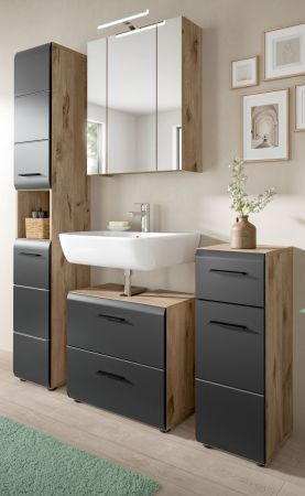 Badmbel Set 4-teilig Cover in schwarz matt und Nox Eiche Badkombination 150 x 185 cm