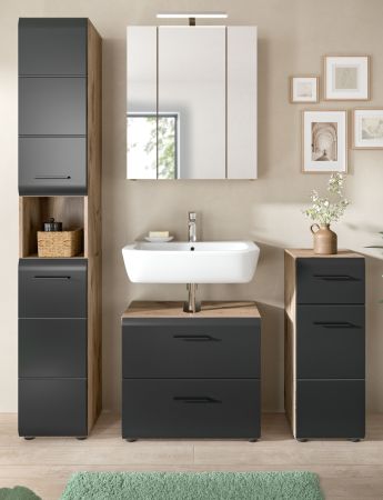 Badmbel Set 4-teilig Cover in schwarz matt und Nox Eiche Badkombination 150 x 185 cm