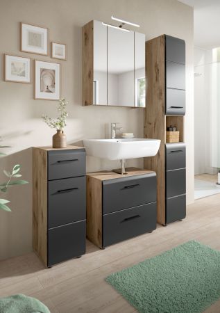 Badmbel Set 4-teilig Cover in schwarz matt und Nox Eiche Badkombination 150 x 185 cm