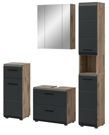 Badmbel Set 4-teilig Cover in schwarz matt und Nox Eiche Badkombination 150 x 185 cm