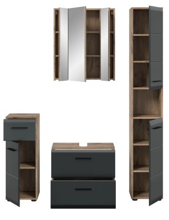 Badmbel Set 4-teilig Cover in schwarz matt und Nox Eiche Badkombination 150 x 185 cm