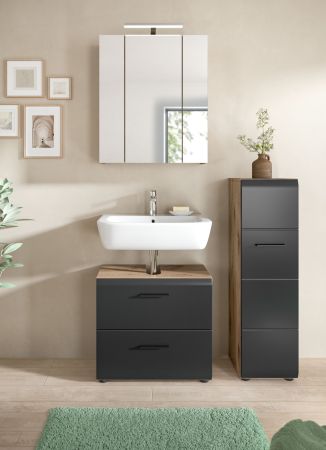 Badmbel Set 3-teilig Cover in schwarz matt und Nox Eiche Badkombination 105 x 185 cm