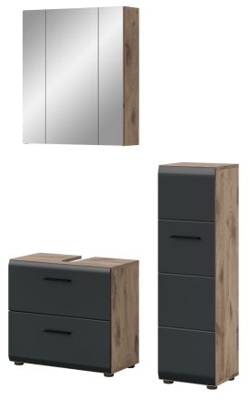 Badmbel Set 3-teilig Cover in schwarz matt und Nox Eiche Badkombination 105 x 185 cm