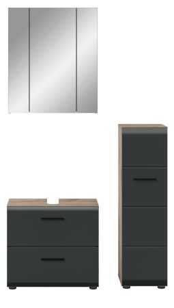 Badmbel Set 3-teilig Cover in schwarz matt und Nox Eiche Badkombination 105 x 185 cm