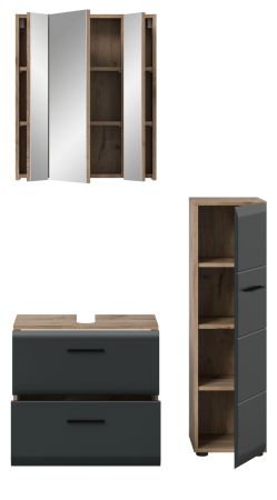 Badmbel Set 3-teilig Cover in schwarz matt und Nox Eiche Badkombination 105 x 185 cm