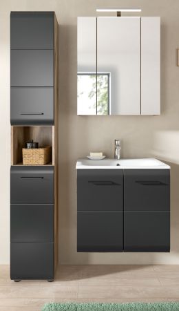 Badmbel Set 3-teilig Cover in schwarz matt und Nox Eiche Badkombination 105 x 185 cm