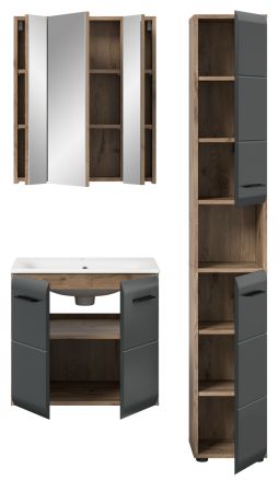 Badmbel Set 3-teilig Cover in schwarz matt und Nox Eiche Badkombination 105 x 185 cm