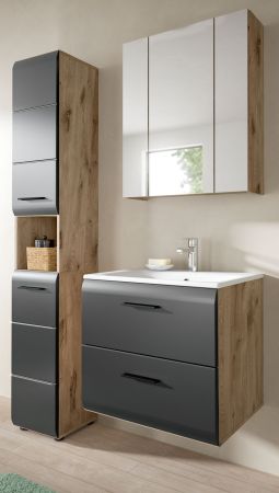 Badmbel Set 3-teilig Cover in schwarz matt und Nox Eiche Badkombination 105 x 185 cm