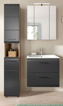 Badmbel Set 3-teilig Cover in schwarz matt und Nox Eiche Badkombination 105 x 185 cm