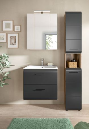 Badmbel Set 3-teilig Cover in schwarz matt und Nox Eiche Badkombination 105 x 185 cm