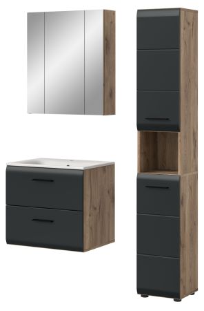 Badmbel Set 3-teilig Cover in schwarz matt und Nox Eiche Badkombination 105 x 185 cm