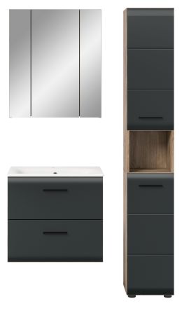 Badmbel Set 3-teilig Cover in schwarz matt und Nox Eiche Badkombination 105 x 185 cm