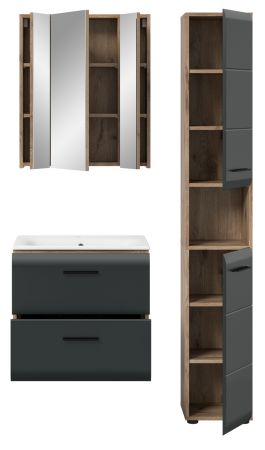 Badmbel Set 3-teilig Cover in schwarz matt und Nox Eiche Badkombination 105 x 185 cm