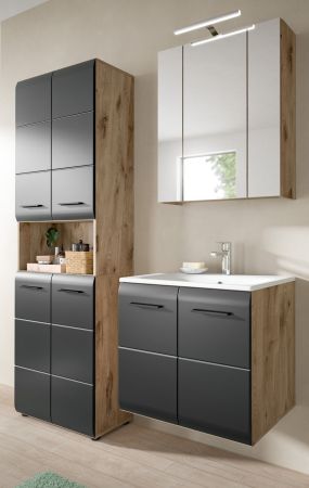 Badmbel Set 3-teilig Cover in schwarz matt und Nox Eiche Badkombination 135 x 185 cm