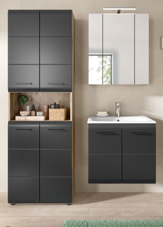 Badmbel Set 3-teilig Cover in schwarz matt und Nox Eiche Badkombination 135 x 185 cm