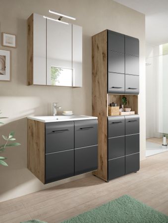 Badmbel Set 3-teilig Cover in schwarz matt und Nox Eiche Badkombination 135 x 185 cm