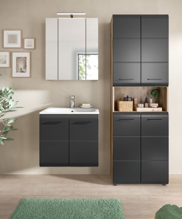 Badmbel Set 3-teilig Cover in schwarz matt und Nox Eiche Badkombination 135 x 185 cm