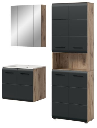 Badmbel Set 3-teilig Cover in schwarz matt und Nox Eiche Badkombination 135 x 185 cm