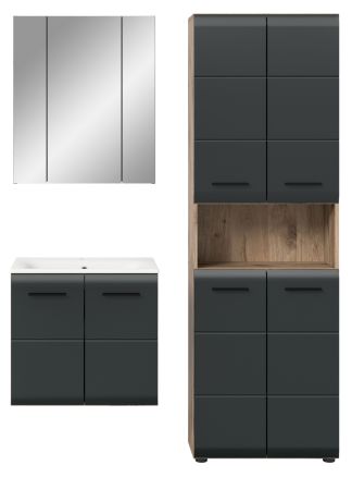 Badmbel Set 3-teilig Cover in schwarz matt und Nox Eiche Badkombination 135 x 185 cm