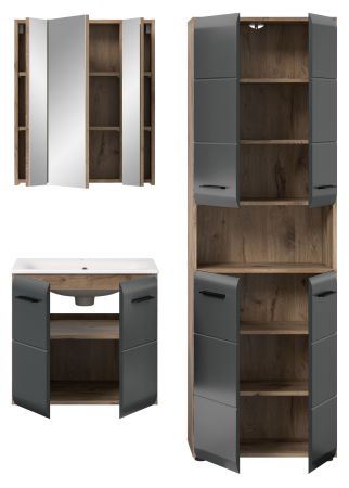 Badmbel Set 3-teilig Cover in schwarz matt und Nox Eiche Badkombination 135 x 185 cm