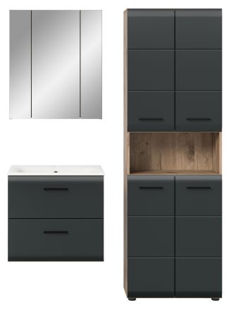 Badmbel Set 3-teilig Cover in schwarz matt und Nox Eiche Badkombination 135 x 185 cm