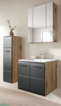 Badmbel Set 3-teilig Cover in schwarz matt und Nox Eiche Badkombination 105 x 185 cm