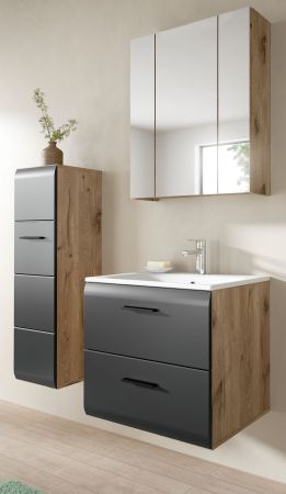 Badmbel Set 3-teilig Cover in schwarz matt und Nox Eiche Badkombination 105 x 185 cm