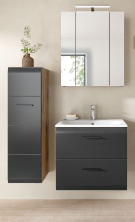 Badmbel Set 3-teilig Cover in schwarz matt und Nox Eiche Badkombination 105 x 185 cm