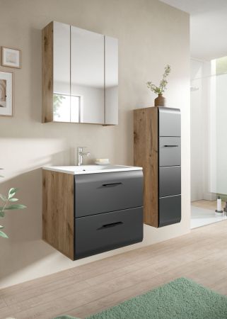 Badmbel Set 3-teilig Cover in schwarz matt und Nox Eiche Badkombination 105 x 185 cm